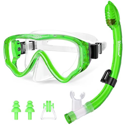 UPhitnis Schnorchelset Kinder - Taucherbrille Anti-Fog und Trocken Schnorchel - Anti-Leck Tauchmaske Dry Schnorchel - Schnorcheln Set für Jungen Mädchen - Rosa, Blau, Schwarz, Gelb