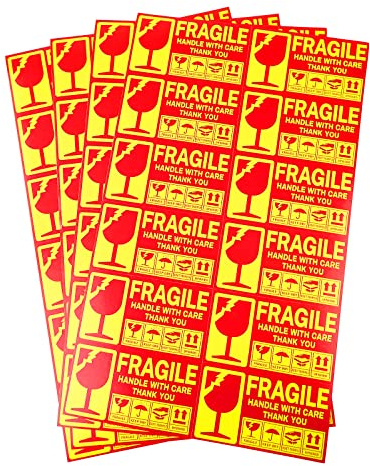 480 × gelber Hintergrund Vorsicht Zerbrechlich Aufkleber, 50x90 mm Verpackungsaufkleber Stark haftende Warnetiketten, Handle with Care, Fragile, Thank You Stickers Labels Moving Achtung Warnaufkleber