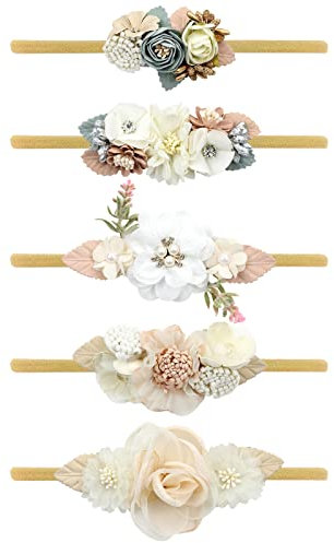 Cinaci 5 Stücke Zarte Blumen Nylon Stirnbänder Haarbänder Zubehör für Baby Mädchen, Neugeborene, Säuglinge, Kleinkinder und Kinder (5 Stücke S5)