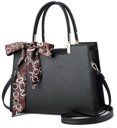 NICOLE & DORIS Elegante Handtaschen Damen Shopper Schultertasche Tote Handtasche PU Leder Mittelgroß Tasche mit Griff Frauen Umhängetasche mit Drei Fächern Schwarz