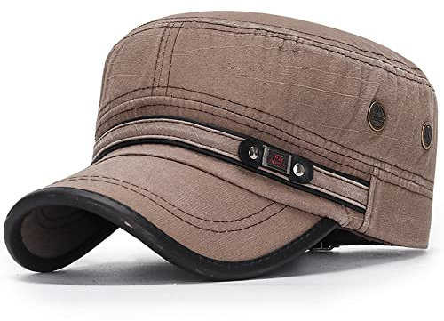 Behone Militär Kappe - Herren Baumwolle Army Mütze, Vintage Cadet Hat, Verstellbar Baseball Cap, Braun
