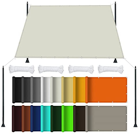 Sonnensegel Wasserdicht Sonnenschutz 2 x 3 m Rechteckig Wasserdicht UV Schutz Wetterschutz Segel Baldachin Mit Ösen Und Kordel für Balkon Garten Terrasse, Elfenbein