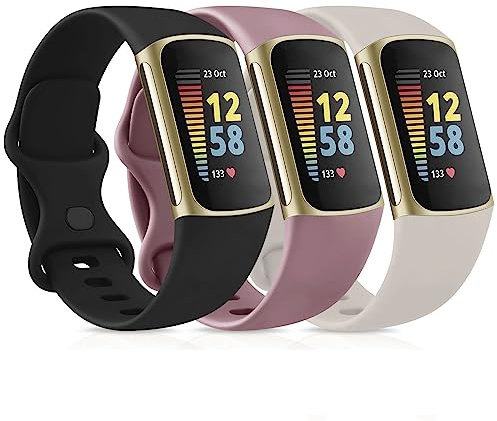 Pack 3 Straps Compatible with Fitbit Charge 5 Strap for Women Men, Soft Adjustable Sport Replacement Wristband Only for Fitbit Charge 5 Straps(Small, Black/Violet Smoke/Starlight)