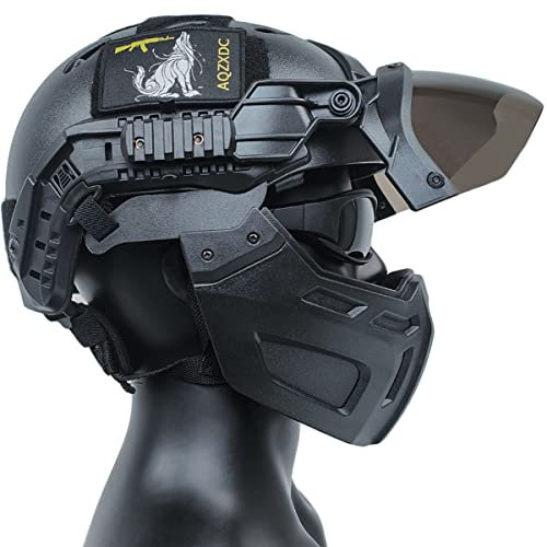 Airsoft-Helm mit Taktischer Maske und Visierbrille, 5 mm dicke Militärhelm-Sets, für BB Sport CQB CS Game Cosplay (Schwarz)