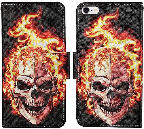 Verpotex Kompatibel mit iPhone 6S Plus/6 Plus Hülle, Handyhülle Lederhülle Leder Klappbar Flip Case Tasche Magnet Wallet Klapphülle Schutzhülle Hülle iPhone 6S Plus/6 Plus (5,5 Zoll) (Schädel)