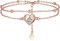 Lydreewam Herz Armband für Damen 925 Sterling Silber Doppel Armkette mit Kugeln und Zirkonia Muttertag Geburtstag Geschenk, verstellbar 17+4cm (Rosegold)