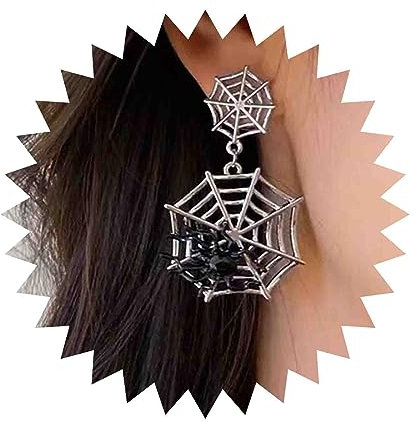 Inateannal Gothic Spinnennetz Ohrringe - Schwarz Spinne Baumeln, Silber Spinnennetz, Onyx Übertrieben Halloween Schmuck Für Frauen Und Mädchen