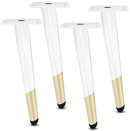 Lot de 4 Pieds de Meubles Tube Cône Oblique en Métal Meubles Jambes Pattes de Meuble blanc or pour les Armoires,Meubles TV,Tiroirs,Table de Chevet,Canapé,Lit Mobilier Remplacement (20cm)