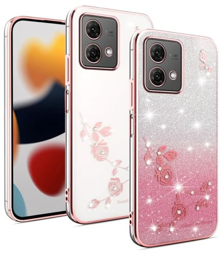 YUXING Transparente Glitzer Hülle für Motorola Moto G84, Mädchen Frau Schlanke Flora Muster Bling HandyHülle, TPU Brillant Schutzhülle (Gold)
