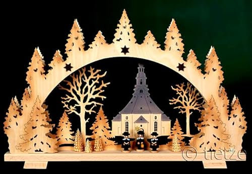 3D Schwibbogen Seiffener Kirche & Kurrende 53cm x 35cm - Handarbeit Erzgebirge Weihnachten erzgebirgischer Lichterbogen