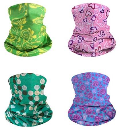 HXC Neckwear Multifunctional 4 Pack Elastic Bandana Head Neck Covering for Men Women Face Mask UV Resistence Windproof for Sports Outdoor Yoga Cycling