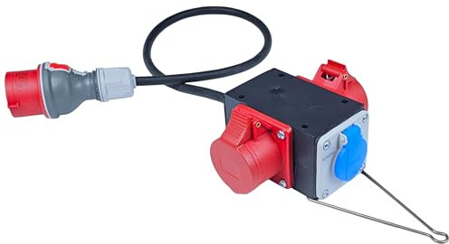 RoadEu - Distributore di corrente con uscite CEE e Schuko - Distributore di corrente da 380V e 230V 16A - Distributore mobile, cavo in gomma 0,5 m - Spina CEE a 5 poli e prese
