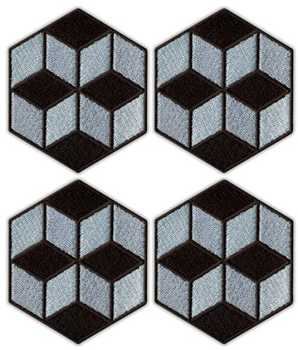 Set mit vier Würfeln – Op-Art-Serie – Bügeln/Heißsiegel-Rückseite – bestickter Aufnäher/Abzeichen/Emblem