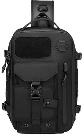 OZUKO Military Schultertasche Herren Fit 12,9 Zoll iPad Pro, Modernität Taktische Schultertaschen Tactical Sling Bag Wasserdicht Molle Slingrucksack für Sport/Wandern/Trekking/Reisen (Schwarz)