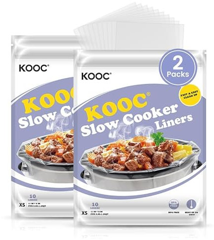 KOOC Small Slow Cooker Liners, 20 Count Disposable Liners, Fits 0.65-1.25QT, BPA Free, 8x 11