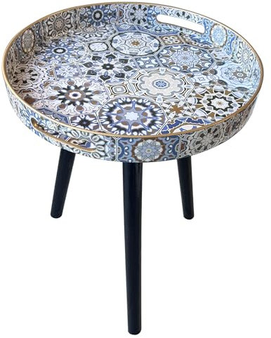 Simmer Stone Round Indoor Side Tables with Detachable Wooden 3 Legs, Versatile Tray Table, Perfect For Round Coffee Table Tea, and Relaxation Time 17.7 Inch (Bohemian)