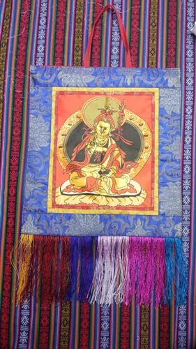 Himalayan Craft Tibetischer Buddha Wandskulptur Tapisserie Padmasambhava, Guru Rinpoche, Tantrische buddhistische Anbetung Brokat Stickerei Amulett Friedlicher Wandbehang - handgefertigt in Nepal