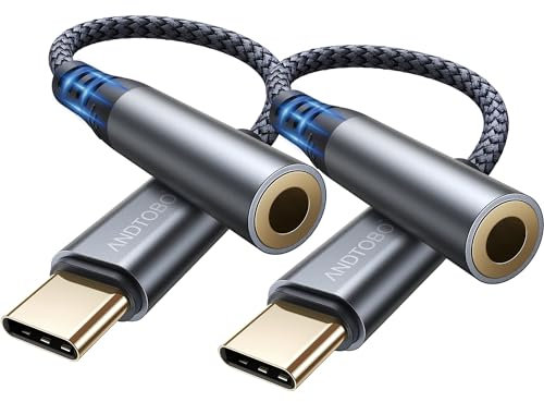 ANDTOBO Adaptateur USB C vers Jack 3,5 mm, USB C vers Adaptateur Prise Audio Auxiliaire Jack 3,5 mm pour iPhone 16/15 Pro Max Plus, iPad Pro Air, Galaxy S24 Ultra S23 S21 S20