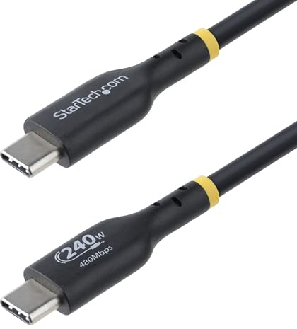 StarTech 1m USB-C Ladekabel, 240W (5A) PD EPR, USB 2.0, Schwarz (USB2EPR1M) | USB-IF-zertifiziert, Laden und Synchronisieren, Laptop-Ladekabel, E-Marker-Chip, MacBook Pro M3