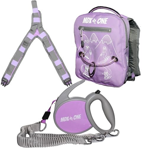 MDXONE Kinder-Snowboard-Ski-Geschirr mit einziehbarer Leine und absorbierenden Spanngurten und abnehmbarem Sitzgurt (Lavendel)