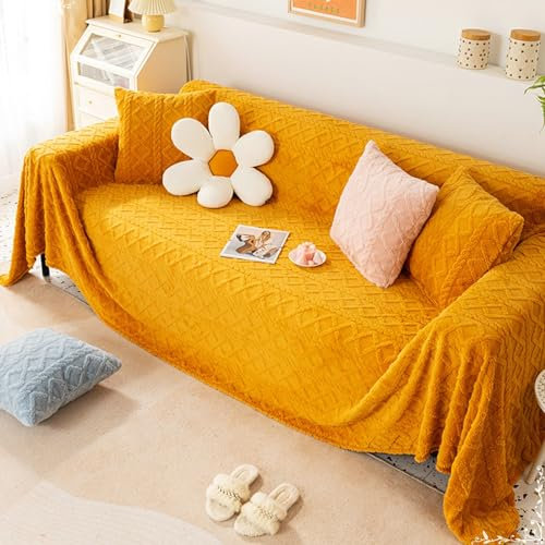Epinki Sofaüberwurf, 180x300CM Sofahusse Ohne Armlehne Einfarbig mit Jacquard Muster, Anti-Rutsch Sofaüberwurf Katzen aus Flanell für Hunde Haustierfreundliche, Orange
