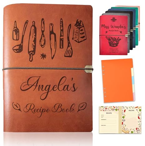 Livre de recettes personnalisé, carnet de notes en cuir gravé à la main, livre de cuisine familial personnalisé, cadeau d'anniversaire, d'action de grâce, de Noël, de fête des mères pour femme