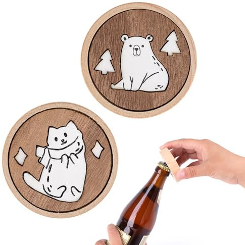 THKO Décapsuleur, 2 Paires Ouvre Bouteille | 2 en 1 Décapsuleur Bois Magnétique Fixé au Réfrigérateur | Decapsuleur Mural Biere | Décapsuleur pour Stockage Facile pour Eviter Pertes