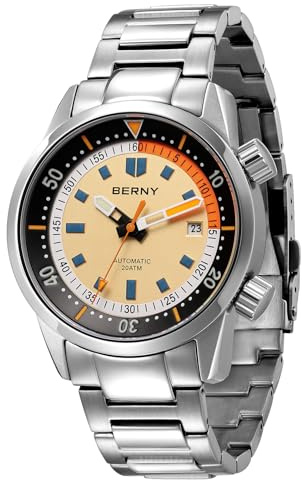 BERNY Automatikuhr für Herren Taucheruhr 20ATM Mechanische Armbanduhr | Saphirglas, Komfortables Edelstahl Armband, Super Leuchtend, Miyota 8215 Automatikwerk
