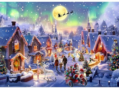 HUADADA Puzzle 1000 Teile für Erwachsene, Impossible Puzzle-Geschenk, Clevere Rätsel, Farbenfrohes Motiv Mit Froher Weihnachtsstadt