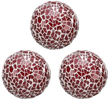 sourcing map 3Pcs Decorative Glass Balls 2.36 Inch Orbs Centerpiece Balls Mosaic Glass Ball Sphere for Decor Bowls Vases Dining Table Party, Red