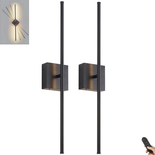 Battery Operated Wall Sconce with Remote Control Dimmable Wall Sconces Set of Two, USB Rechargeable Wall Lights Indoor,350°Rotate Wireless Wall lamp for Living Room, Hallway, Bedroom,28 in
