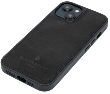 Porter Riley – Lederhülle kompatibel mit iPhone 12 / iPhone 12 Pro (6,1 Zoll). Premium Echtleder-Hülle mit schlanker Rückseite, Bumper, Schale und stoßfestem Case (Reines Schwarz)