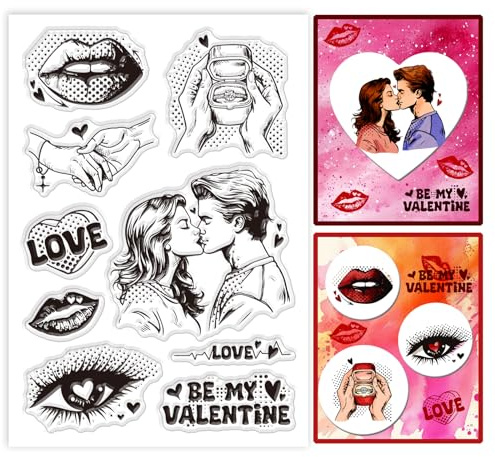 GLOBLELAND Klare Stempel Mit Liebeskuss Zum Basteln von Karten Valentinstagsringe Augen Silikon Knutschfleck Liebeswörter Transparente Stempel Siegel Für DIY Scrapbooking Prägung Papieralbum
