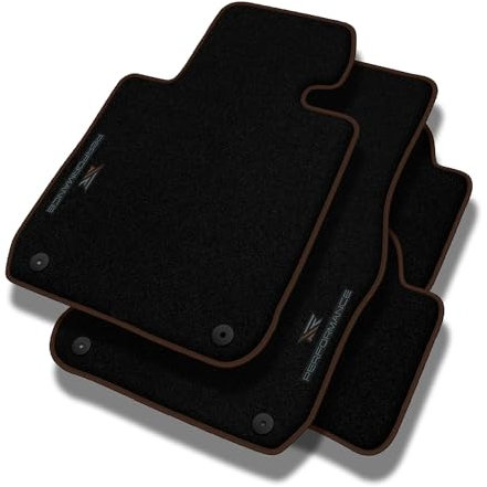 PERFORMANCE Personalisierte Velours Fußmatten Auto passend für BMW 3er E46 1998-2004 - Standard, Perforiert, Bräunlich grau -Präzise CNC-Stickerei, Design-Lochpaspel, Auto Fußmatten - Perfekt für Auto