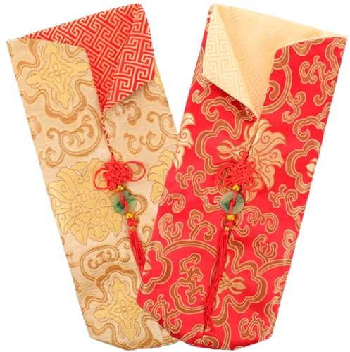 ABOOFAN Lot de 2 housses de bouteille de vin rouges et dorées de style chinois pour fête du Nouvel An, sacs décoratifs pour bouteilles de vin pour fêtes de Noël et occasions festives