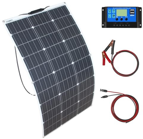 Panneau Solaire Flexible 100W Système Kit Panneau Solaire Monocristallin Module 10A 12V/24V Régulateur charge solaire Câble Solaire