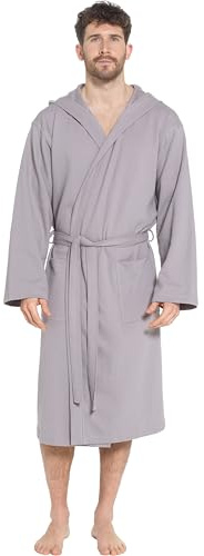 Sock Stack Men's Hooded Waffle Robe Dressing Gown Bathrobe for Men Super Absorbent Cotton Robes Spa Perfect for Home & Loungewear, Grey M/L