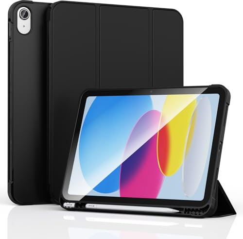 AK Funda para iPad (A16) 11ªGeneración 2025 11 Pulgadas/iPad 10ªGeneración 2022 10,9 Pulgadas,Soporte Trifold Silicona Funda con Portalápices(Negro)