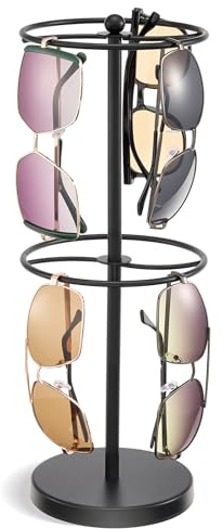 Lolalet Porte Lunettes Soleil Rotatif à 360° 2 Couches, Présentoir Lunettes en Métal pour 24 Lunettes Soleil -Noir