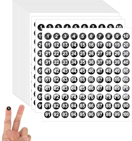 25 Sheets 1 to 100 Consecutive Number Stickers, 1cm Vinyl Number Stickers, Self-Adhesive Waterproof Labels, Small Round Removable Numbered Label for Indoor Outdoor, Storage, Organizing