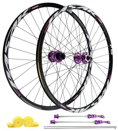 AuroraXQ 26/27,5/29 MTB Laufradsatz, Scheibenbremse, 32H-Aluminiumfelgen und HG-Naben, Vorderrad 100x9mm / 135x10mm Hintere Räder Kompatibel Mit 7-12 Geschwindigkeit Und 1,25~2,25 Reifen(Lila,27,5
