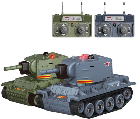 Funwetrike RC Panzer Maßstab 1/64 2,4 GHz Mini Kampfpanzer mit Infrarot-Kampfmodus, 330° drehbarem Turm und Sound & Beleuchtung, Geschenk für Jungen und Mädchen (Grün)+ (Grau)