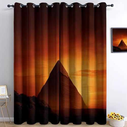 Generisch Blickdichte Gardinen Vorhänge Realistisch Natur Pyramiden, Weich Polyester Orange Gelb Verdunkelungsvorhang Vorhang mit Ösen für Wohnzimmer Schlafzimmer Balkon 160 x 70 cm (H x B), 2er Set