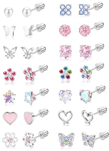 MILACOLATO 14Paires Boucles d'oreilles pour Femmes Filles | Boucle d'oreille Acier Inoxydable à Tige à Dos Plat Boucles d'Oreilles à Tige Bijoux Enfants Fille