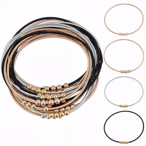 SOFPLATE Bracelet de Guitare 16 Couleurs en Acier Inoxydable Bracelet Extensible Multi Rangs Perles Argentées Dorées et Noires pour Femme Cadeau d'anniversaire Fournitures de Fabrication de Bijoux