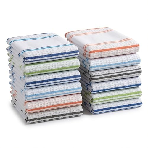 BOSKIMO Ensembles de torchons de cuisine premium en coton avec éponge – Lot de 8 & 12 torchons 45x65 cm – Absorbants, doux et réutilisables