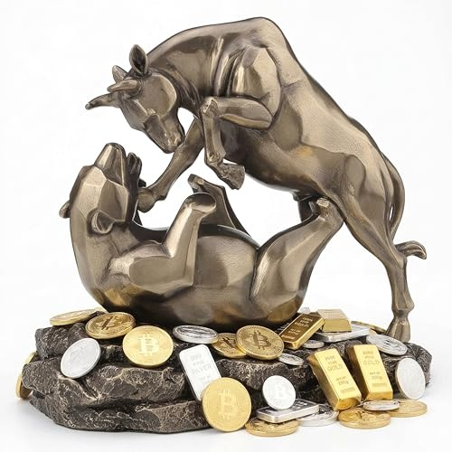 Skulptur Deko Groß, Antik Bronze Figuren, Resin Statue Deko, Der Kampf zwischen dem Stier und dem Bären Markt, Geschenk für Bitcoin Miner, Investoren an der Goldbörse, Besitzer von Goldbarren Bull-01