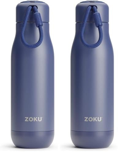 Zoku Powder Coated Bottle 500ml, Double Walled Vacuum Insulated - Navy (Pack of 2)