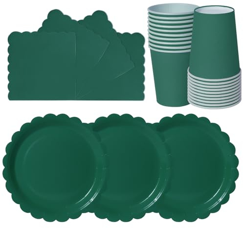 hailstones Verde Oscuro 72 Piezas de Vajilla de Papel para Cumpleaños Infantiles: Platos, Vasos, Servilletas - 24 Invitados