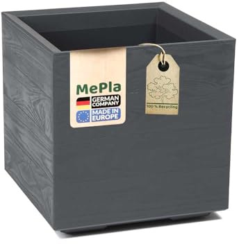 MePla - Kübel KARO-30 - LxBxH 30x30x30 - Holzoptik - anthrazit - Doppelwandig mit Rollen – Made in EU – Bruchsicher, UV-beständig & wetterfest